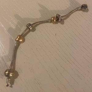 Pandora Bracelet, 14k Gold and Silver Charms